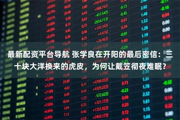 最新配资平台导航 张学良在开阳的最后密信：三十块大洋换来的虎皮，为何让戴笠彻夜难眠？